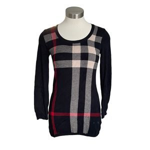 Burberry Brit Womens Sweater Tunic Knit Silk Blend Nova Check Sz. Fits small